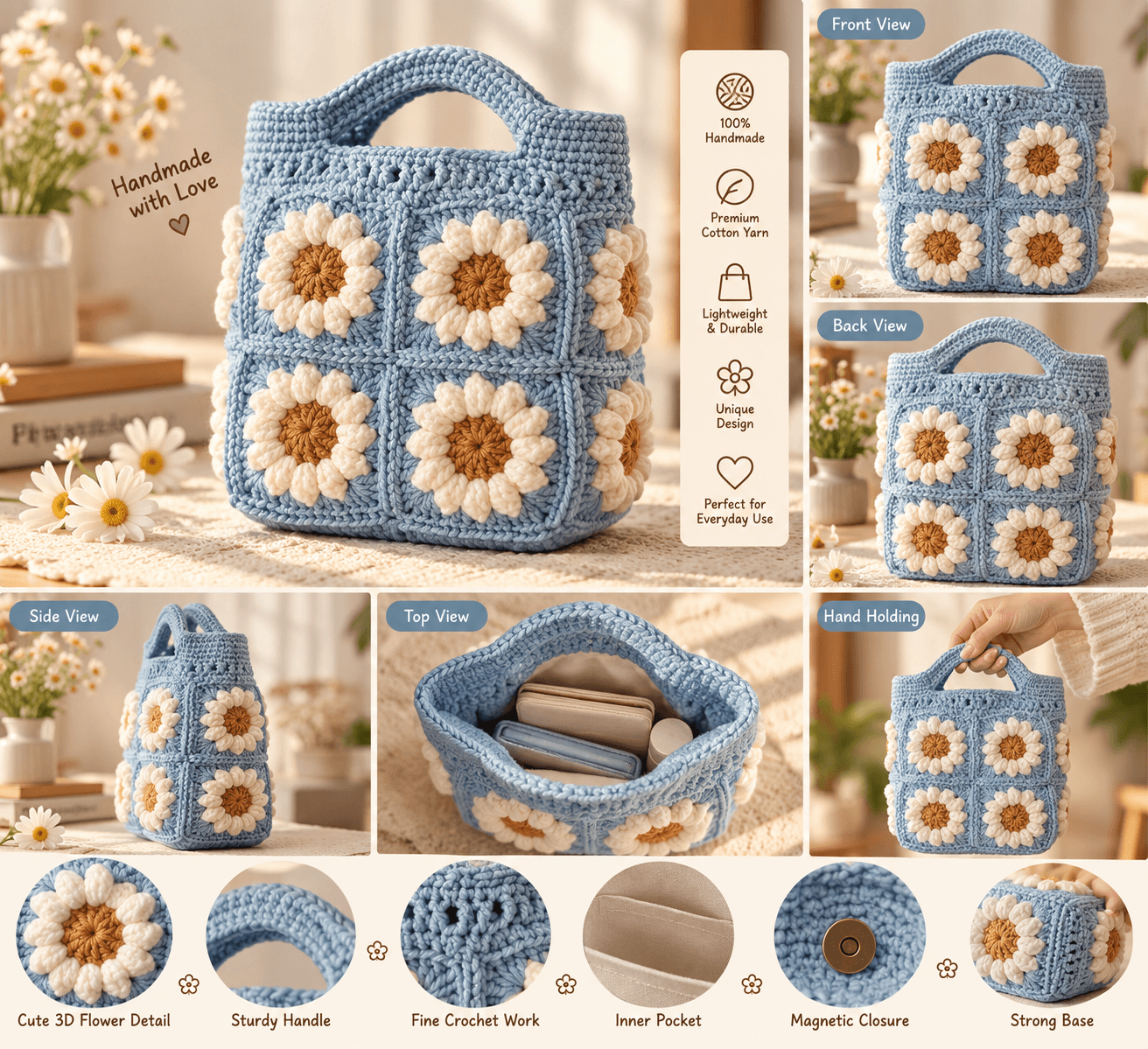 Crochet Cotton Handmade bag, Cotton Shoulder bag Reusable Bag Crochet Purse Market Bag — view 1 of 1