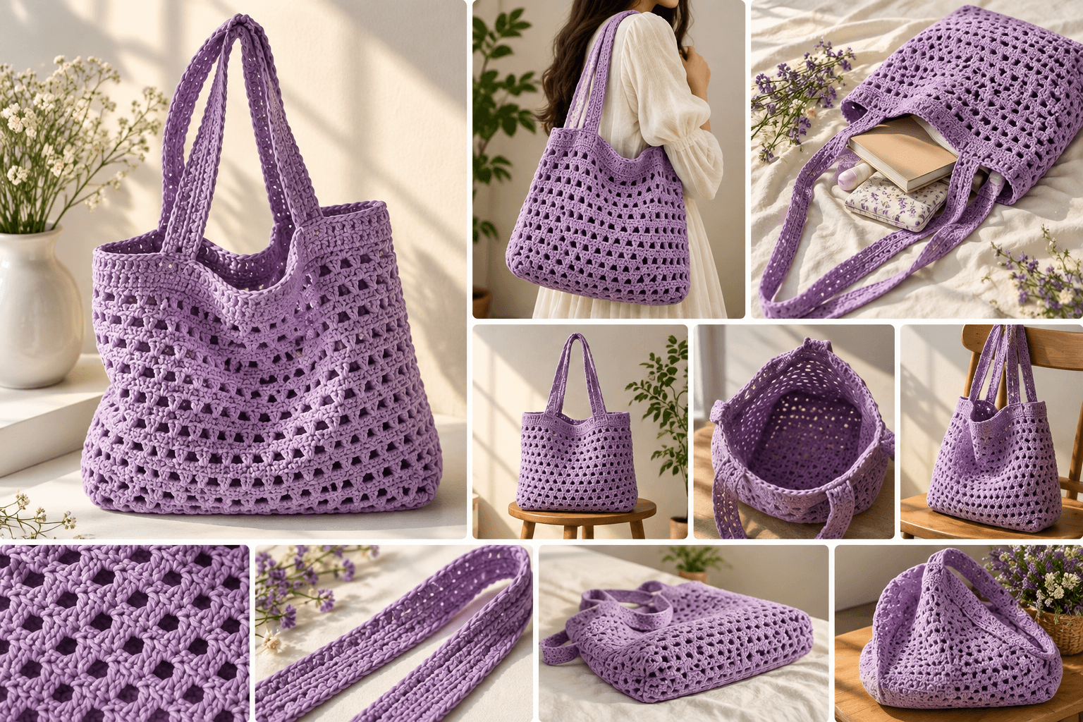 Purple Hollow-Knit Crochet Tote Bag — view 1 of 1