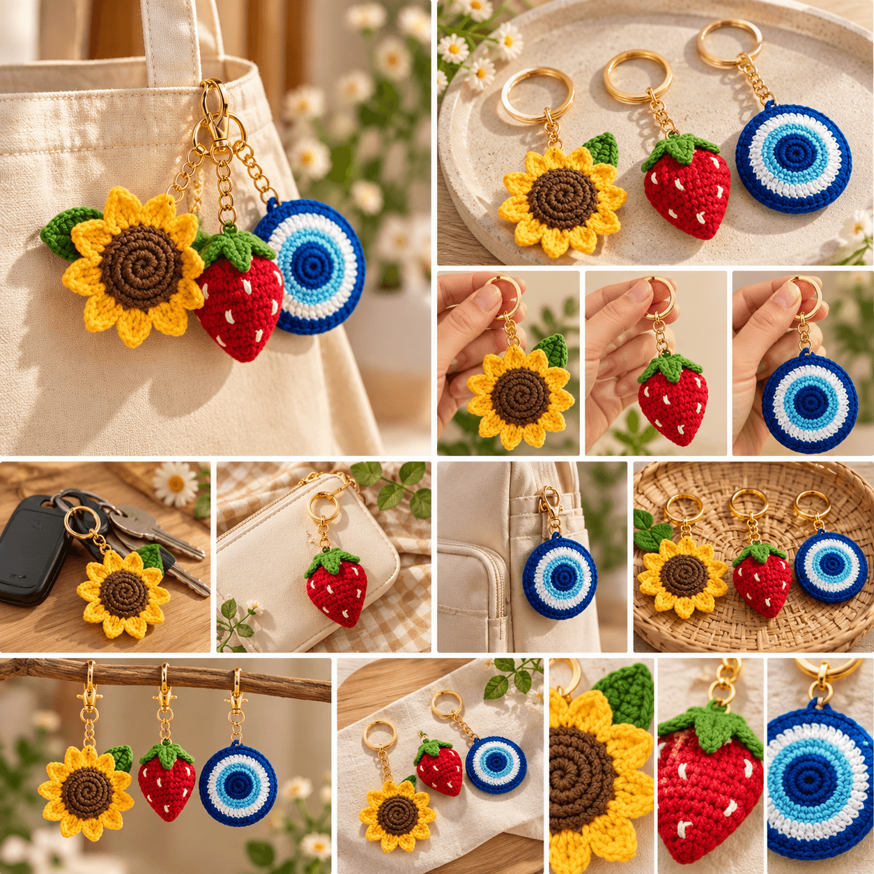 Handmade Crochet Keychains Combo (Set of 3 — Sunflower